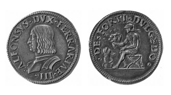 Silver quarto / testone of Alfonso I d'Este, CNI 21