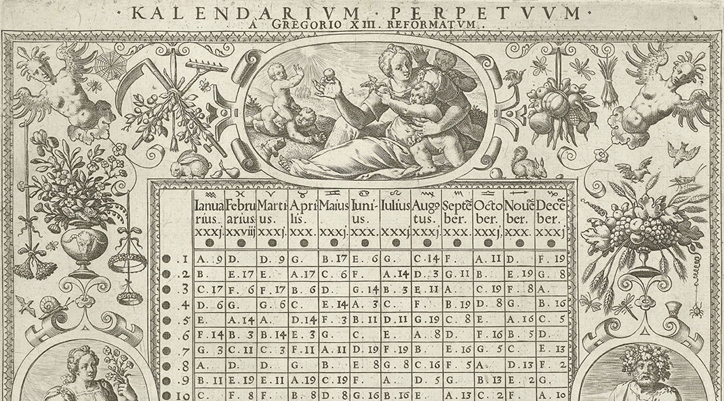 Detail from an engraving by Hans Sadeler of a Gregorian perpetual calendar