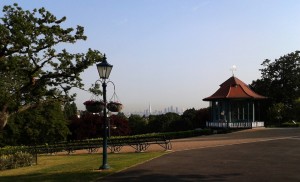 Horniman Gardens Bandstand and view of the City