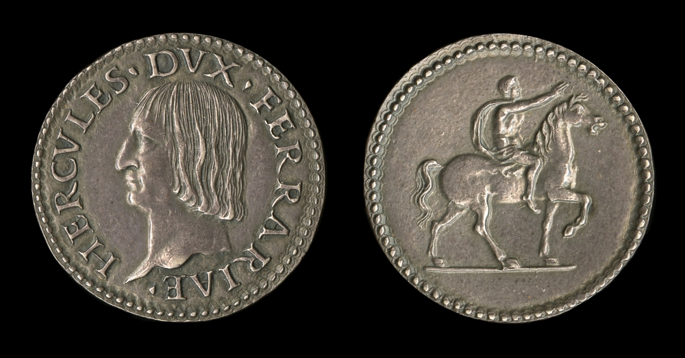 Silver quarto / testone of Ercole I dEste, CNI 24