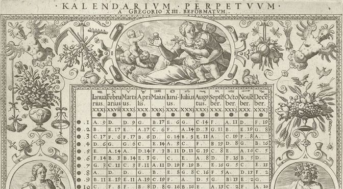 Detail from an engraving by Hans Sadeler of a Gregorian perpetual calendar